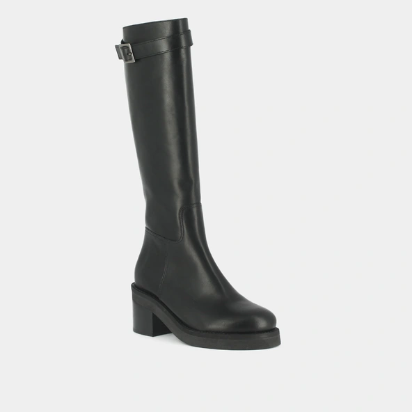 Bottes à talons et détails argentés en cuir gras noir | ACIA | Jonak