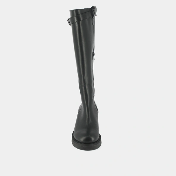 Bottes à talons et détails argentés en cuir gras noir | ACIA | Jonak
