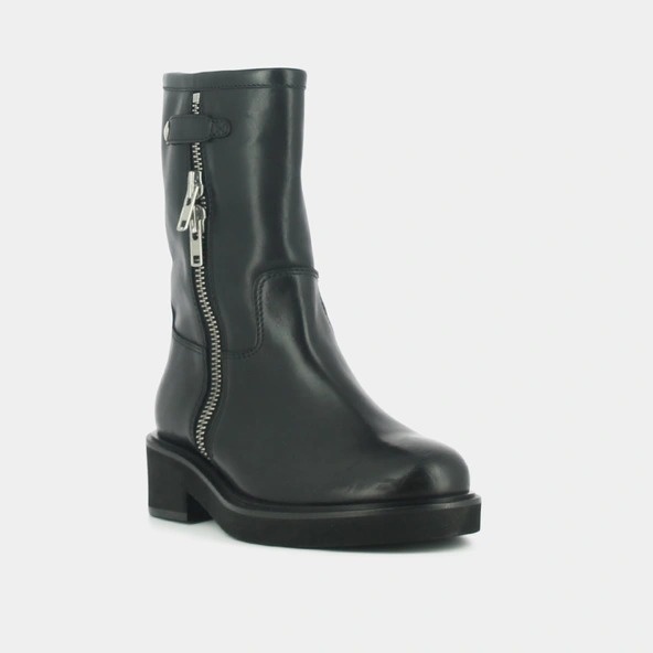 Boots à talons et doubles fermetures éclair en cuir noir | DIANETTE | Jonak