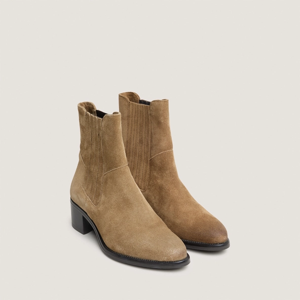 Boots à élastiques et talons carrés en croûte taupe | CHILI | Jonak