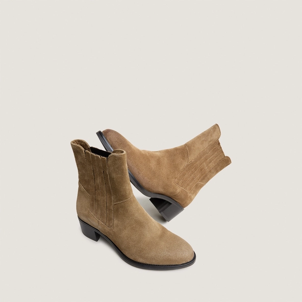 Boots à élastiques et talons carrés en croûte taupe | CHILI | Jonak