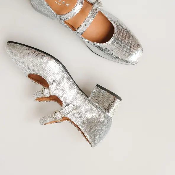 Babies doubles boucles et talons en sequins argent | DOMI | Jonak