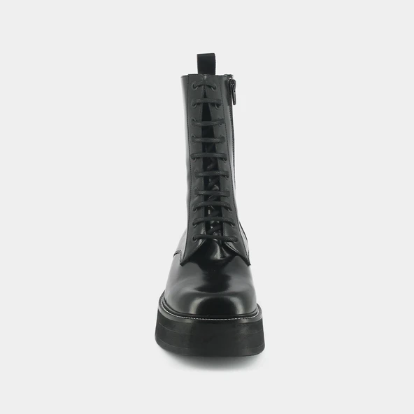 Boots à lacets et semelles épaisses en cuir glacé noir | DAFFIA | Jonak