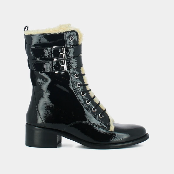 Bottines à talons et lacets en vernis noir | PANAMA | Jonak