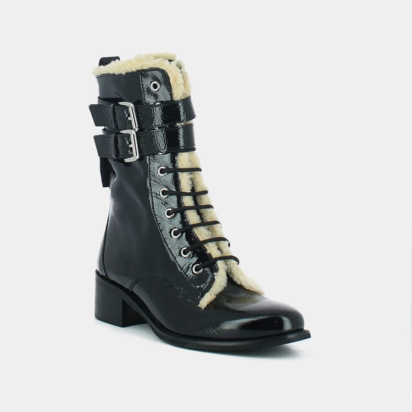 Bottines à talons et lacets en vernis noir | PANAMA | Jonak