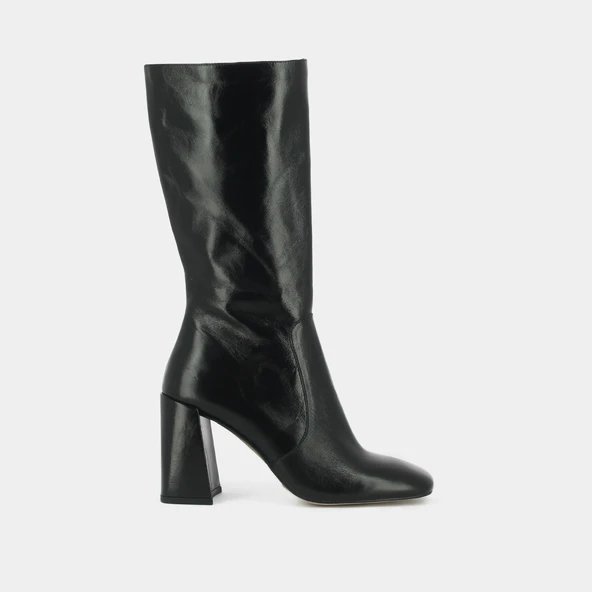 Bottes à talons et bouts carrés en cuir vieilli noir | VACCA | Jonak