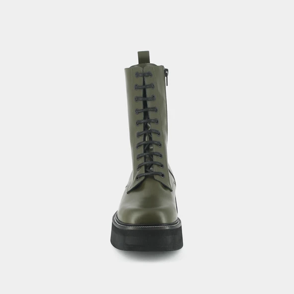 Boots &agrave; lacets et semelles &eacute;paisses en cuir glac&eacute; kaki | DAFFIA | Jonak