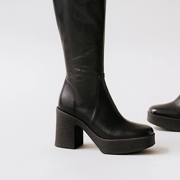 Bottes à plateformes en cuir vieilli noir | DRICIA | Jonak