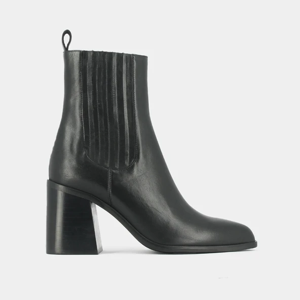 Bottines à talons et à fronces en cuir noir | DOLORES | Jonak
