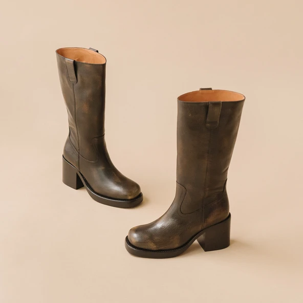 Bottes à talons en cuir grainé gris | DIA | Jonak