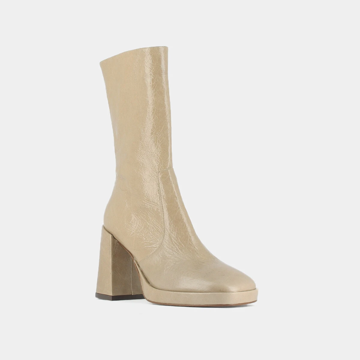 Boots &agrave; talons en cuir brillant beige | DETH | Jonak