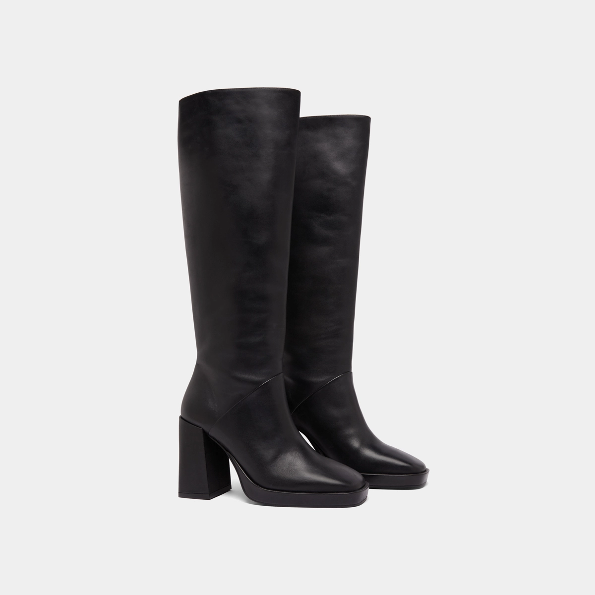 Bottes à talons hauts et bouts carrés en cuir noir | DETHLEE | Jonak