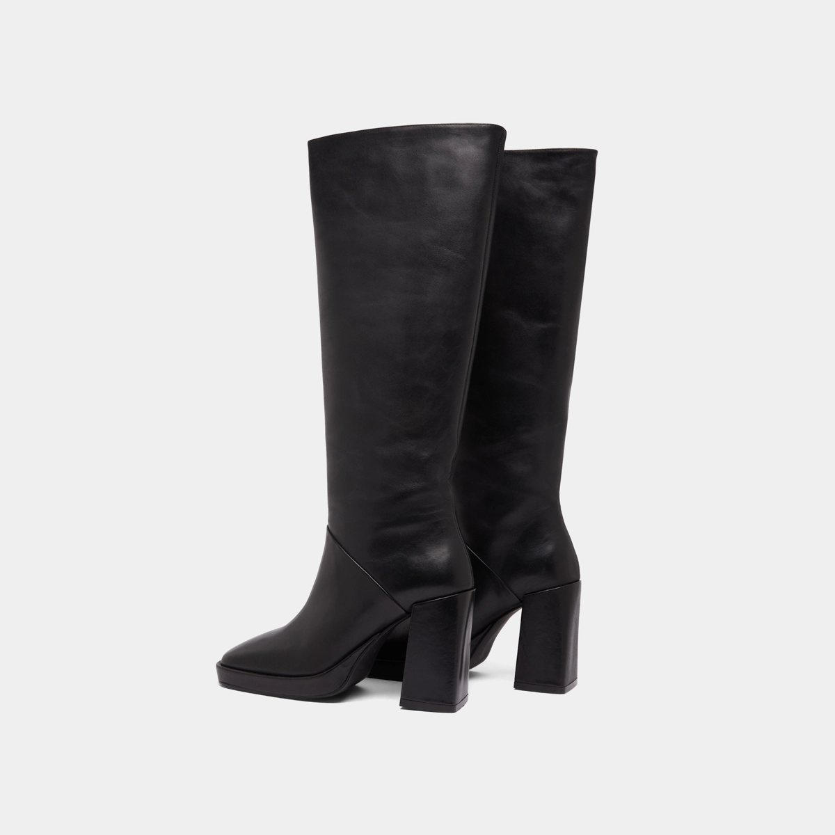 Bottes à talons hauts et bouts carrés en cuir noir | DETHLEE | Jonak