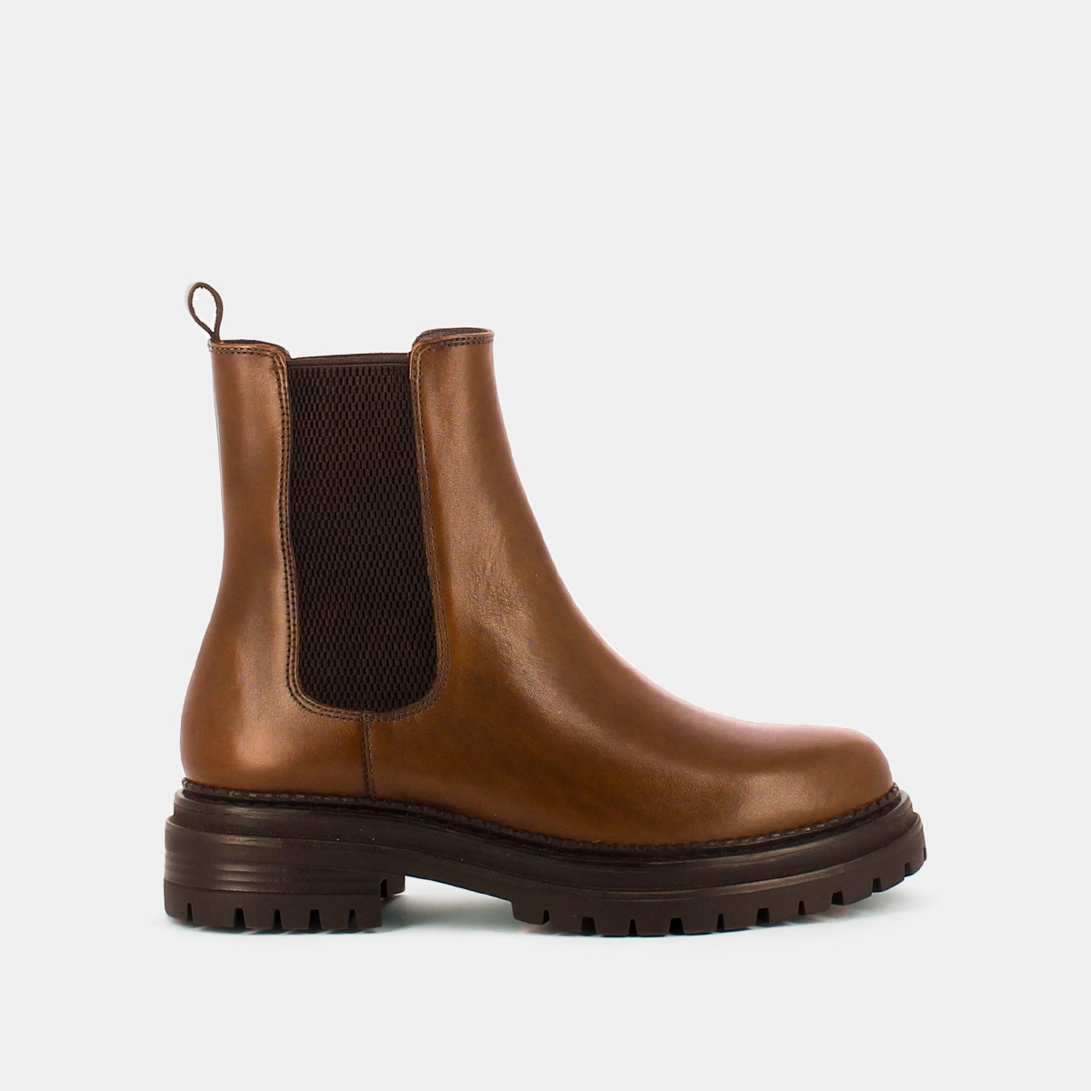 Bottines &agrave; semelles crant&eacute;es et &eacute;lastiques en cuir patin&eacute; cognac | ADALARD | Jonak