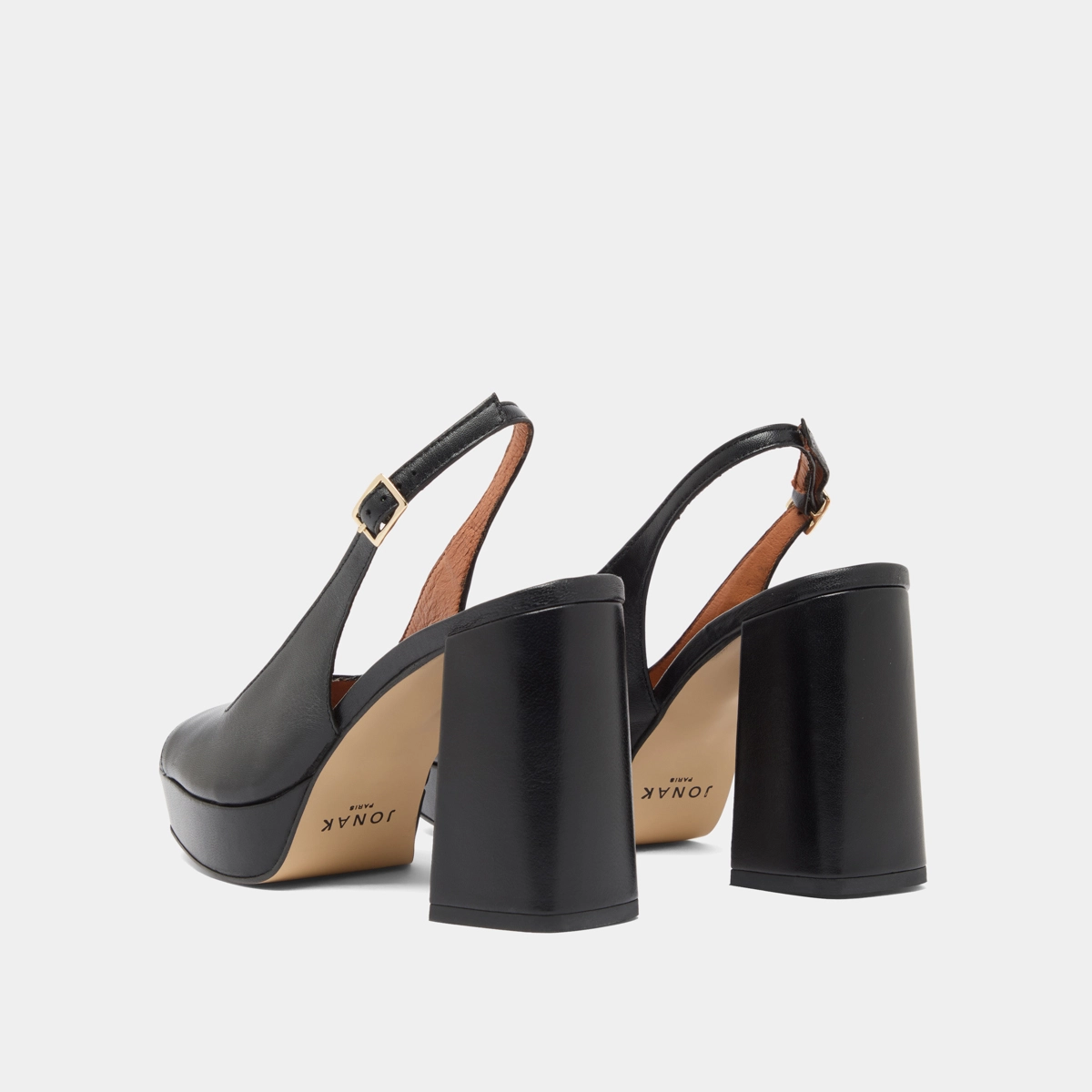 Escarpins à bouts ouverts carrés et talo... en cuir noir | VLAD | Jonak