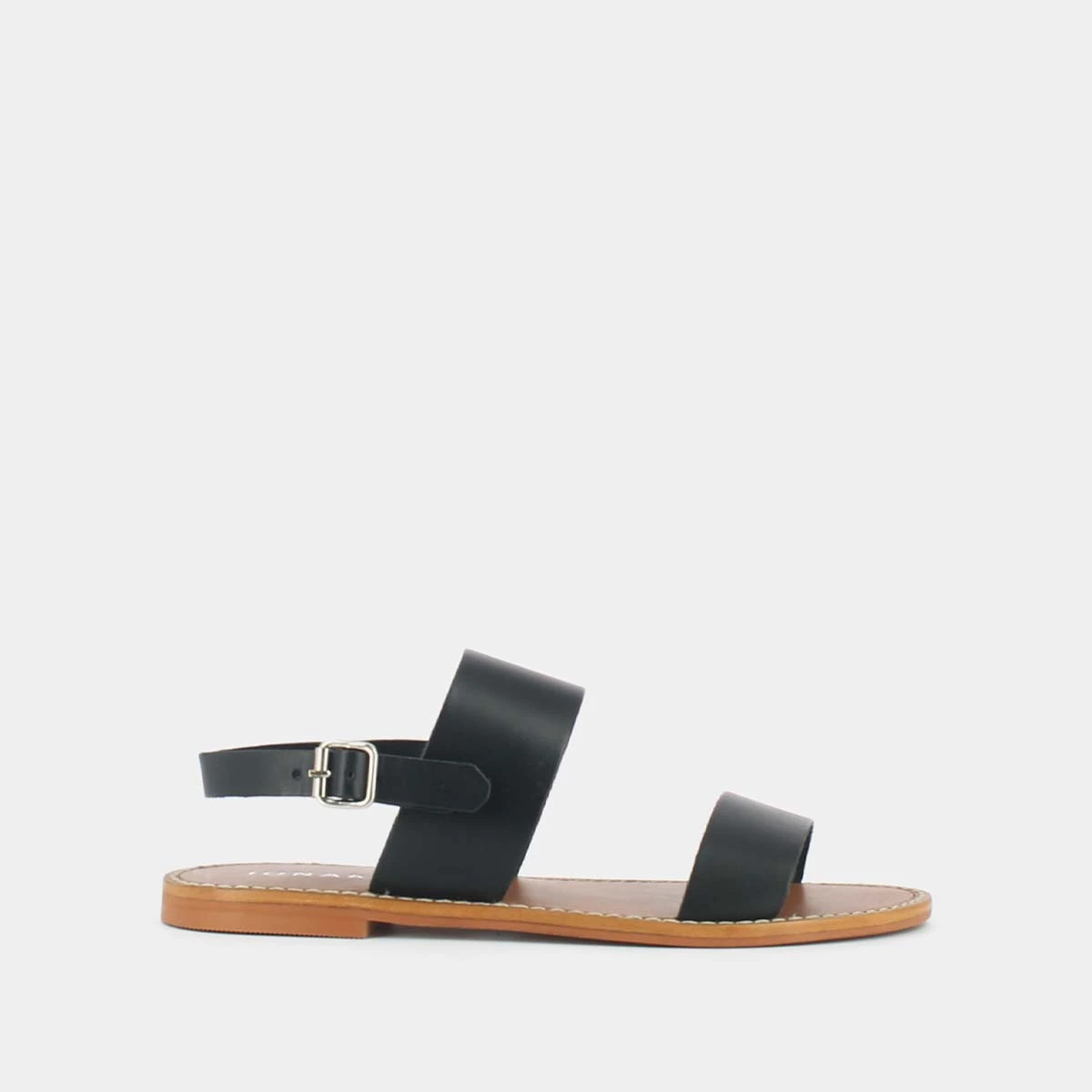 Sandales à brides larges en cuir noir | WAOU | Jonak