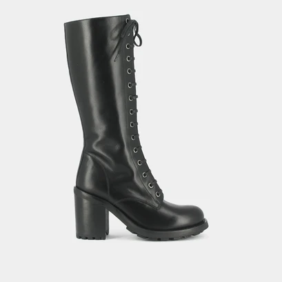 Bottes &agrave; talons et la&ccedil;ages en cuir noir | DELLY | Jonak