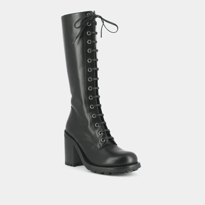Bottes &agrave; talons et la&ccedil;ages en cuir noir | DELLY | Jonak