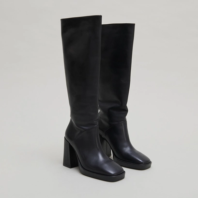 Bottes &agrave; talons hauts et bouts carr&eacute;s en cuir noir | DETHLEE | Jonak