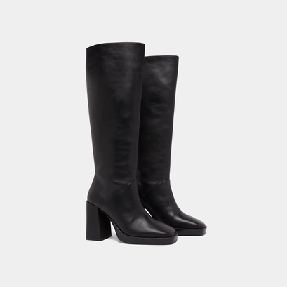 Bottes &agrave; talons hauts et bouts carr&eacute;s en cuir noir | DETHLEE | Jonak
