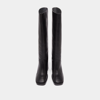 Bottes &agrave; talons hauts et bouts carr&eacute;s en cuir noir | DETHLEE | Jonak