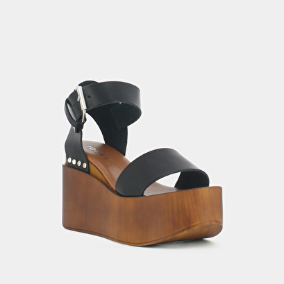 Sandales à talons compensés et détails argentés en cuir noir | ELISE | Jonak