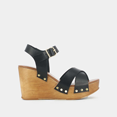 Sandales à semelles compensées et brides croisées en cuir noir | ETNA | Jonak