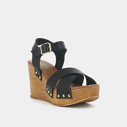 Sandales à semelles compensées et brides croisées en cuir noir | ETNA | Jonak