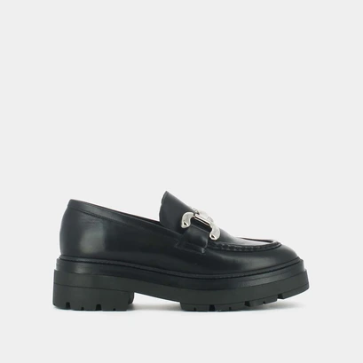 Mocassins &agrave; semelles crant&eacute;es et mors argent&eacute;s en cuir noir | PICUSSY | Jonak