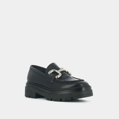 Mocassins &agrave; semelles crant&eacute;es et mors argent&eacute;s en cuir noir | PICUSSY | Jonak