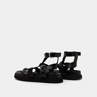 Sandales à brides et semelles épaisses en cuir glacé noir | LAGON | Jonak