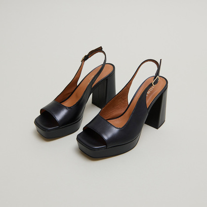 Escarpins à bouts ouverts carrés et talo... en cuir noir | VLAD | Jonak