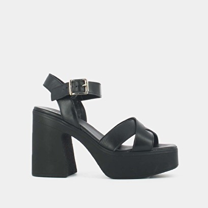 Sandales à brides croisées et plateformes en cuir noir | PALME | Jonak