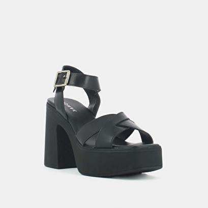 Sandales à brides croisées et plateformes en cuir noir | PALME | Jonak