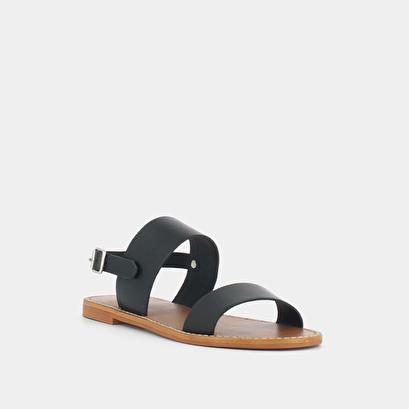 Sandales à brides larges en cuir noir | WAOU | Jonak