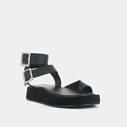 Sandales à plateformes et brides larges en cuir noir | WAFAE | Jonak