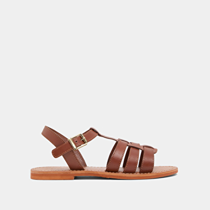 Plagettes plates tressées en cuir cognac | WINNIE | Jonak