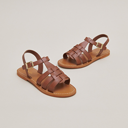 Plagettes plates tressées en cuir cognac | WINNIE | Jonak