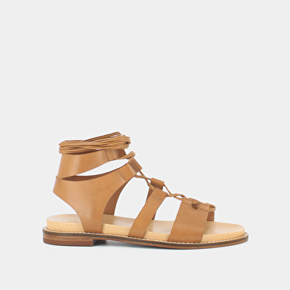 Sandales à empiècements et lacets en cuir camel | WATTS | Jonak