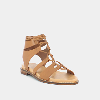 Sandales à empiècements et lacets en cuir camel | WATTS | Jonak