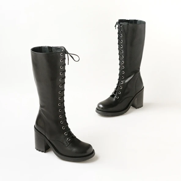 Bottes à talons et laçages en cuir noir | DELLY | Jonak