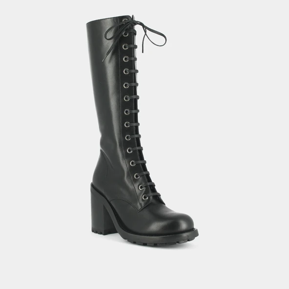 Bottes à talons et laçages en cuir noir | DELLY | Jonak