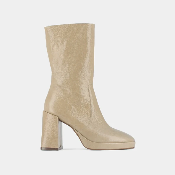 Boots &agrave; talons en cuir brillant beige | DETH | Jonak