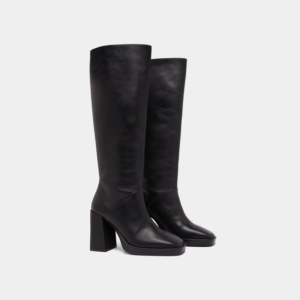 Bottes à talons hauts et bouts carrés en cuir noir | DETHLEE | Jonak