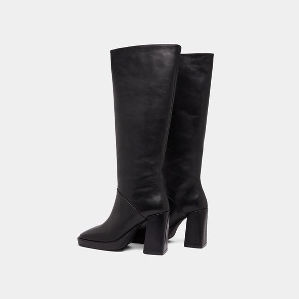 Bottes à talons hauts et bouts carrés en cuir noir | DETHLEE | Jonak