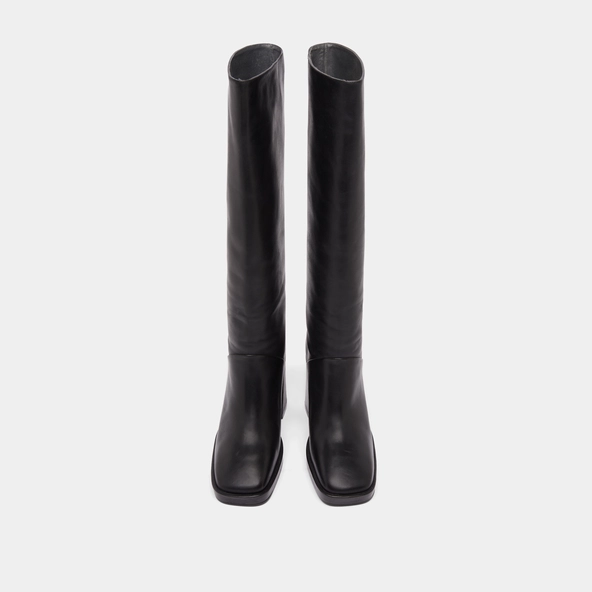 Bottes à talons hauts et bouts carrés en cuir noir | DETHLEE | Jonak