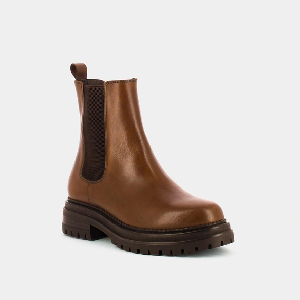 Bottines &agrave; semelles crant&eacute;es et &eacute;lastiques en cuir patin&eacute; cognac | ADALARD | Jonak