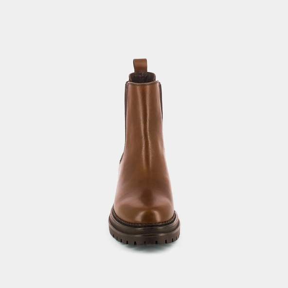 Bottines &agrave; semelles crant&eacute;es et &eacute;lastiques en cuir patin&eacute; cognac | ADALARD | Jonak