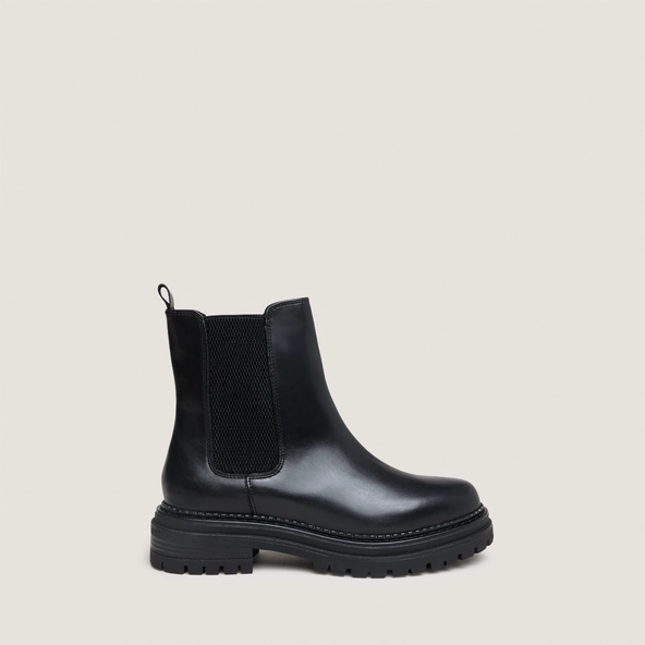 Boots &agrave; semelles crant&eacute;es et &eacute;lastiqu... en cuir noir | ADALARD | Jonak