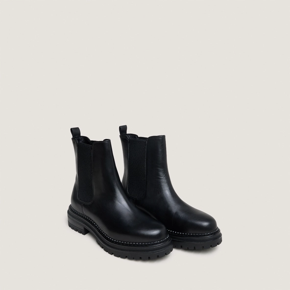 Boots &agrave; semelles crant&eacute;es et &eacute;lastiqu... en cuir noir | ADALARD | Jonak